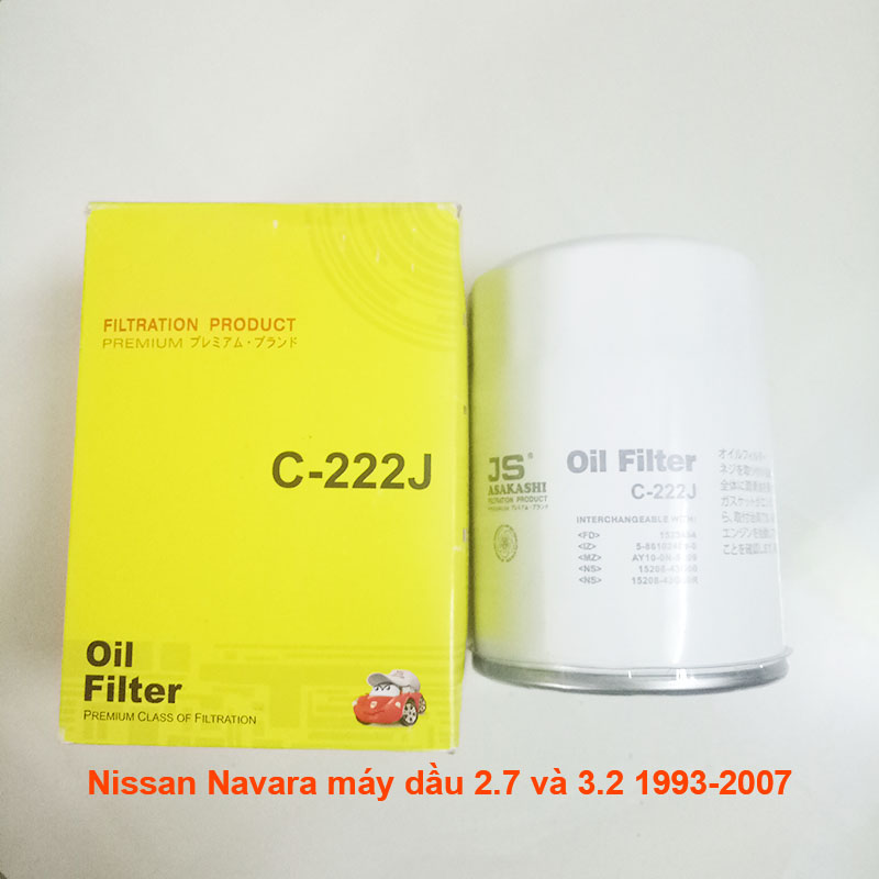 Lọc nhớt C222J-3 dùng cho Nissan Navara máy dầu 2.7 và 3.2 1993, 1994, 1995, 1996, 1997, 1998, 1999, 2000, 2001, 2002, 2003, 2004, 2005, 2006, 2007 15208-65001