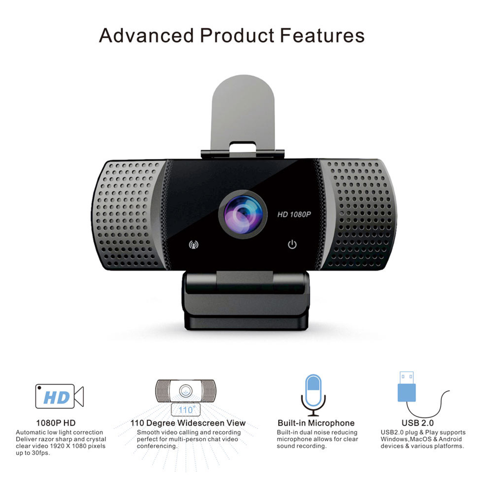 Webcam USB Góc Rộng Full HD 1080p USB2.0 Không Có Ổ Đĩa Với Mic Web Cam Cho Hội Nghị Trực Tuyến Phát Trực Tiếp Trên Máy Tính Xách Tay