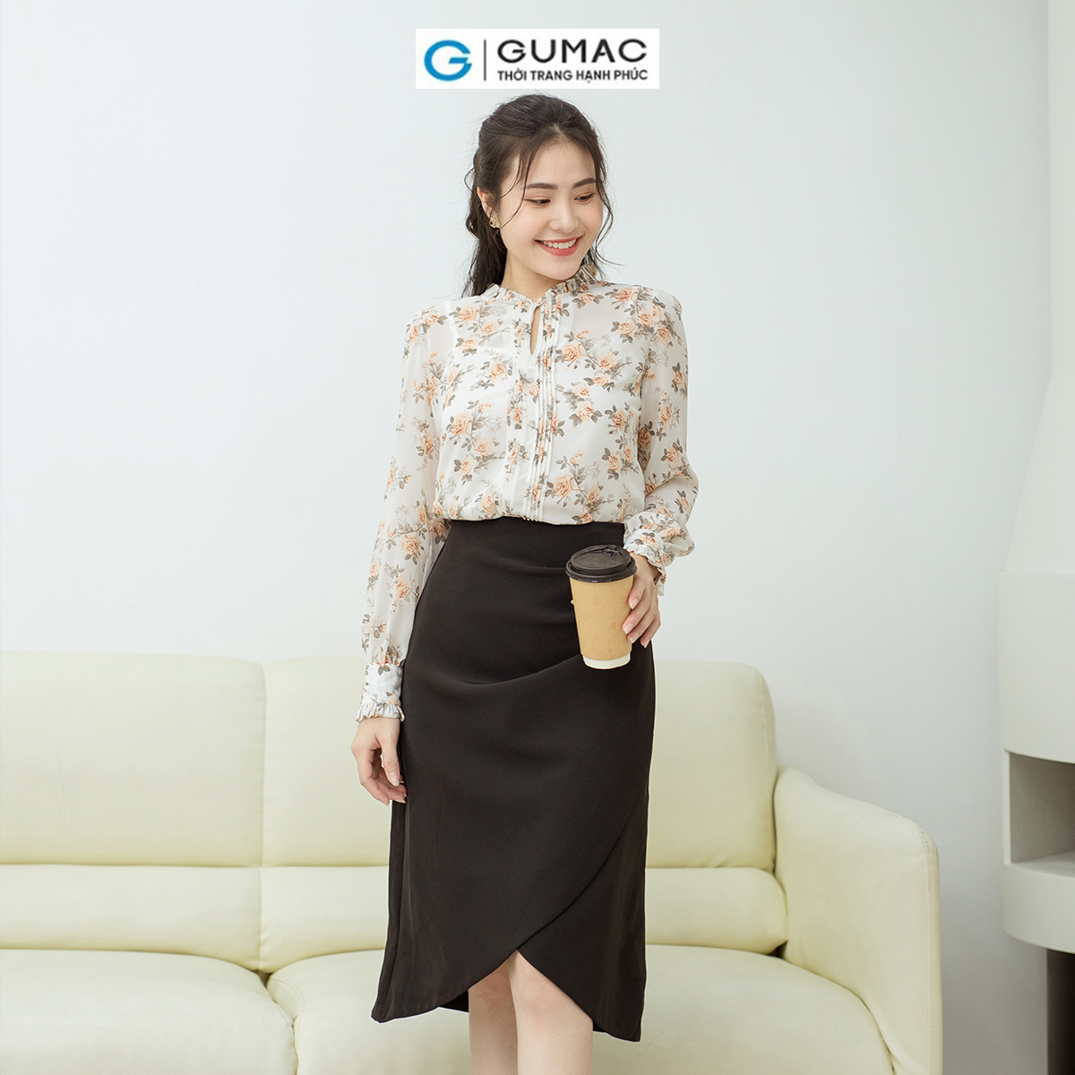 Áo xếp ly viền bèo GUMAC AD08017