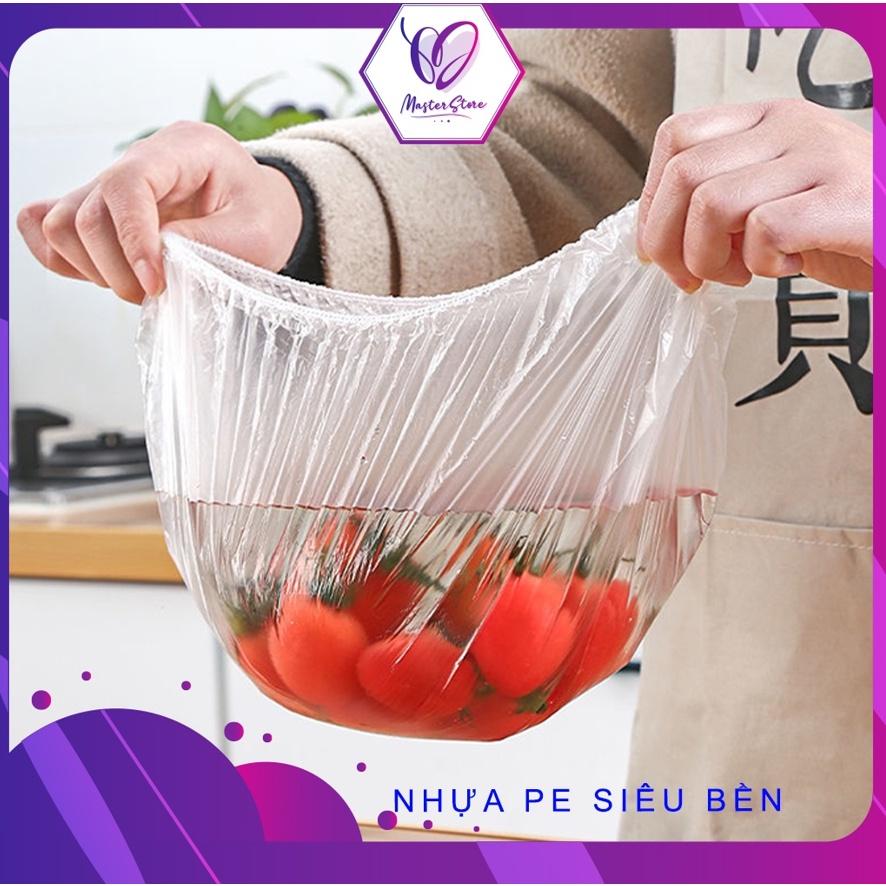 Màng bọc thực phẩm đa năng có chun co giãn, set 100 cái kèm túi gấu