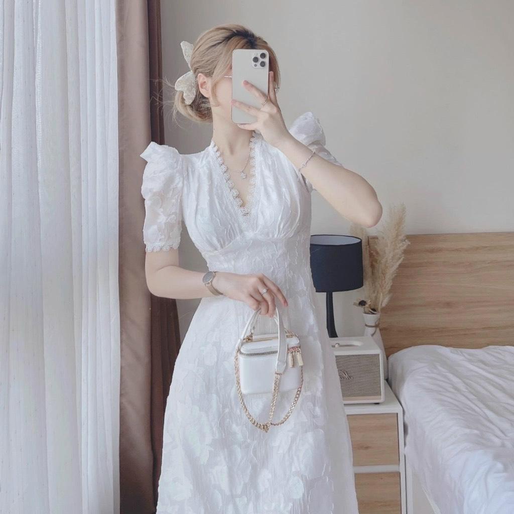 ĐẦM MIDI REN NẸP VIỀN CỘT NƠ LƯNG