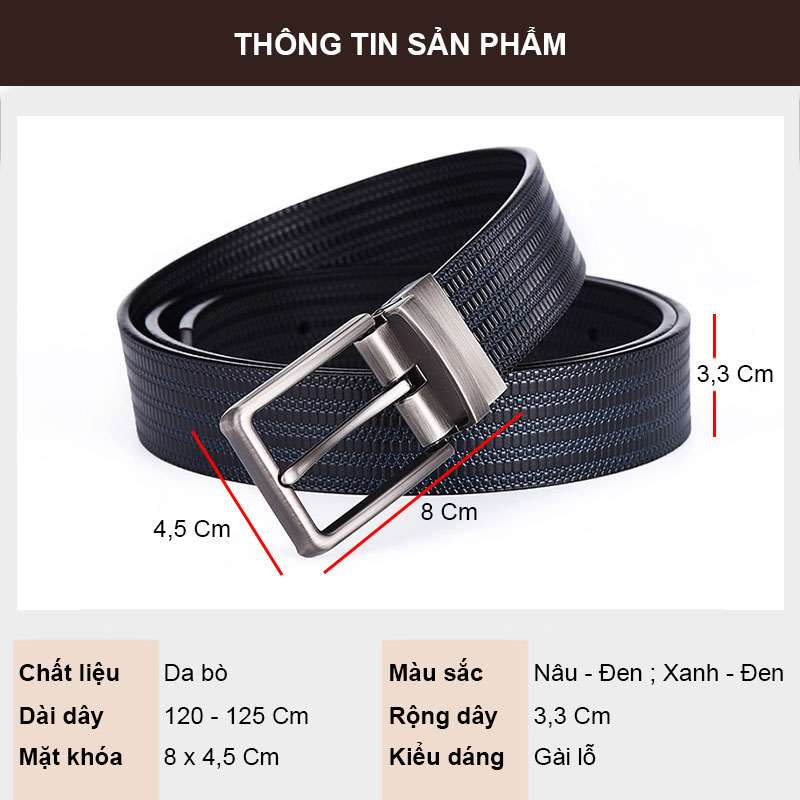 Dây nịt nam, Dây thắt lưng nam da bò hai mặt NIKITA DL1314