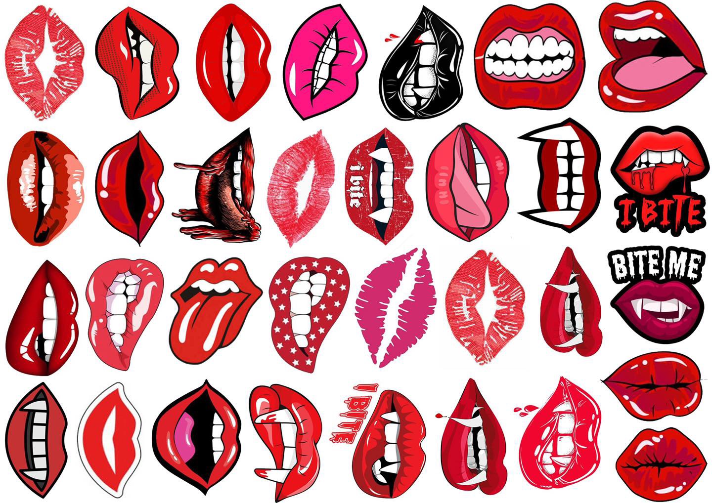 Ảnh Sticker môi mồm miệng 32 cái ép lụa khác nhau/ Hình dán smil môi