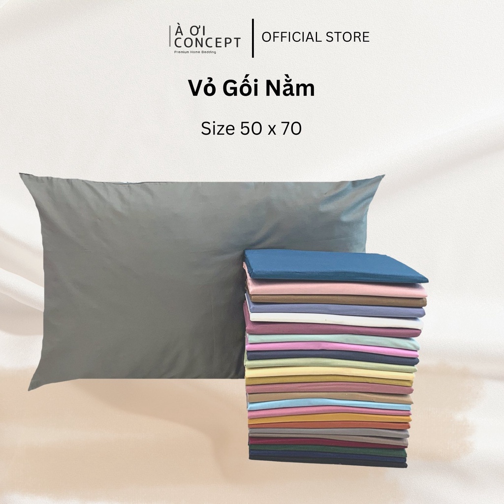 Vỏ Gối Nằm Cotton Satin Hàn Quốc Cao Cấp À Ơi Concept Màu Trơn Size 50x70 cm