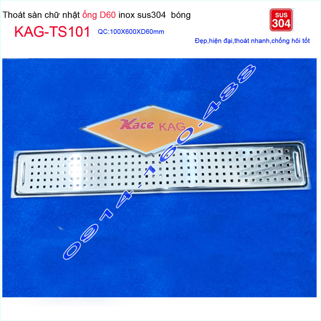 Phễu thoát sàn 10x60 cm KAG-TS101 , thoát sàn nhà tắm hình chữ nhật Inox SUS304 mặt caro cao cấp thoát nhanh chống hôi chặn tóc tốt
