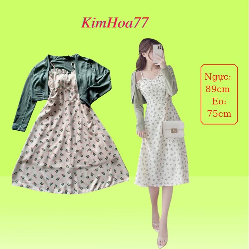 Sét đầm 2 dây hoa nhí kèm áo khoác KimHoa77 chất lụa có lót trong phối umi vừa xinh lại hot mặc được quanh năm freesize