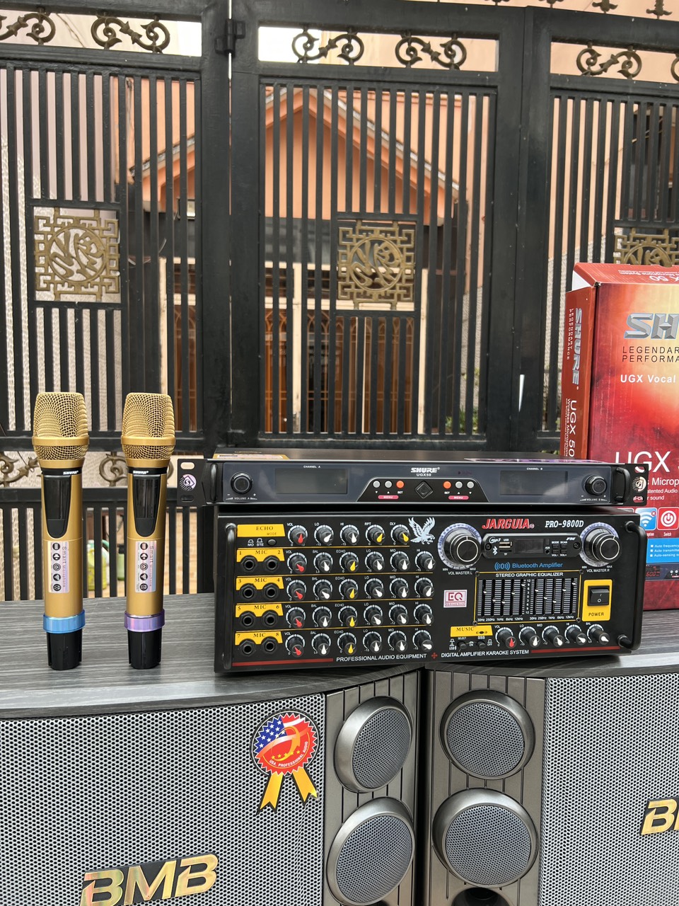 Combo Cặp loa BM + UGX 50 + AMPLY 9800D tặng full dây loa- Dàn loa  thích hợp karaoke nghe nhạc tết