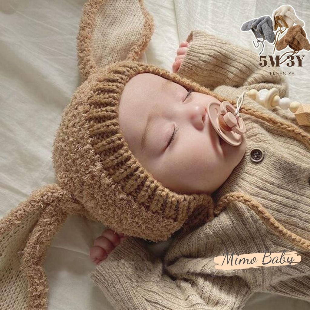 Mũ nón len bông xù tai thỏ dài đáng yêu cho bé 5m-3y Mimo baby ML41