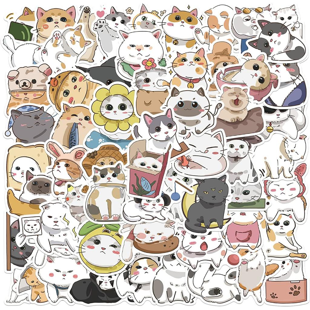 Sticker mèo hoạt hình meme trang trí mũ bảo hiểm, guitar, ukulele, điện thoại, sổ tay, laptop - mẫu S10