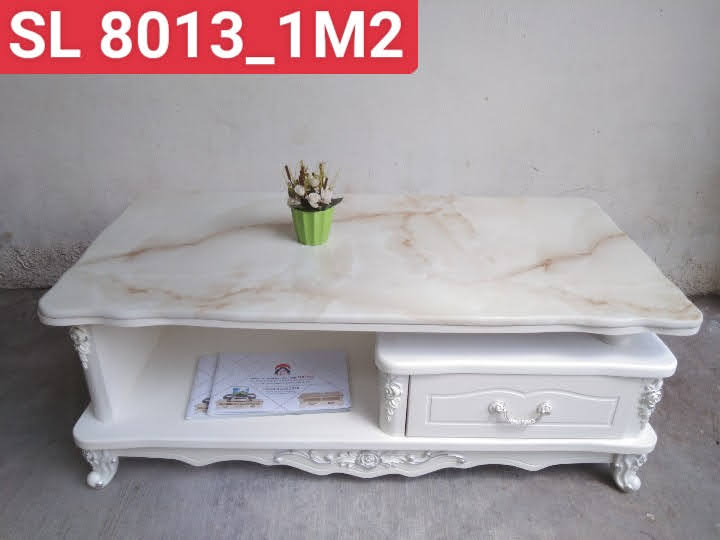 Bàn trà sofa Tundo mặt đá nhập khẩu màu trắng vân nâu