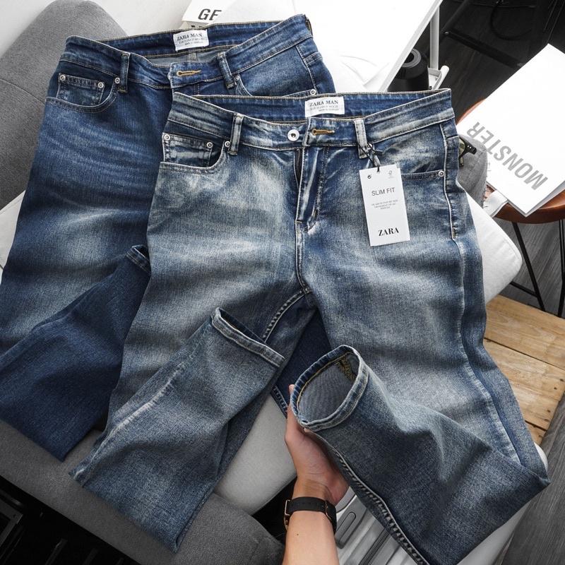 Quần jean nam xanh nhạt hàng cao cấp VNXK co giãn slimfit