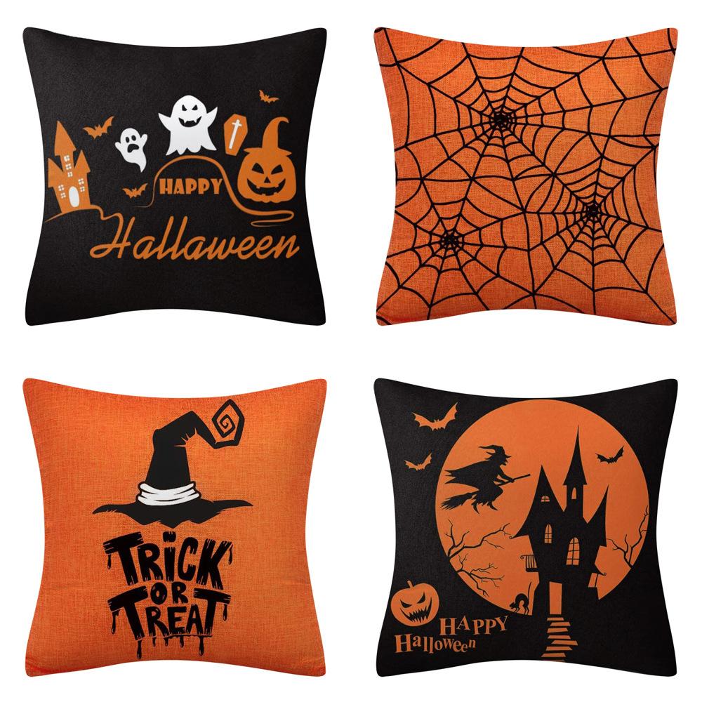 4 Halloween Đệm, Cam Và Đen Halloween Trang Trí Sân Vườn Đệm Happy Halloween Đệm Bông 45x45cm