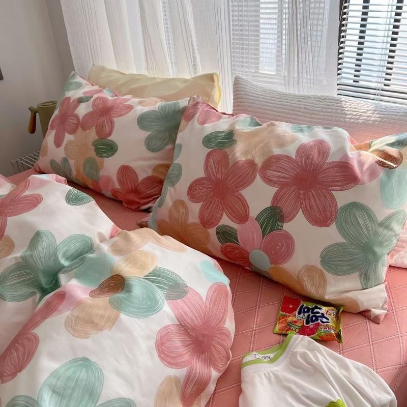 Bộ Chăn Ga Gối Cotton Living 100%cotton Hàng Nhập Khẩu Cao Cấp 4 Món Hoa đỏ