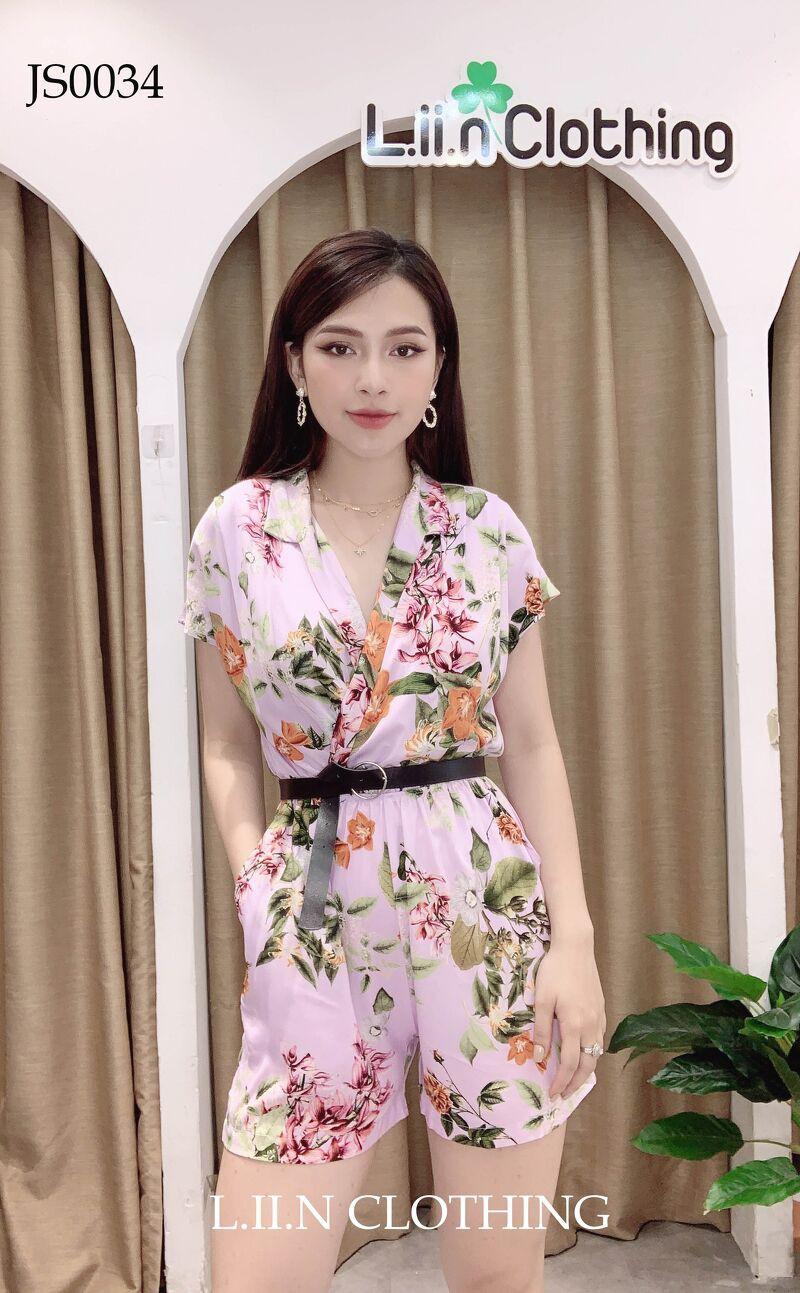 Jumpsuit nữ hóa tiết Tím Hoa Lá, Jumpsuit LIIN Clothing cao cấp JS0034