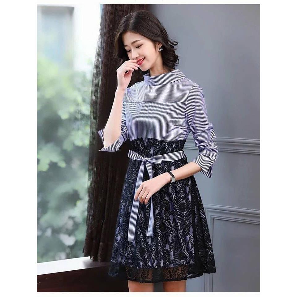 Đầm Xòe Sọc Kate Phối Ren Hoa chất vải sọc kate phối ren lưới hoa mịn và mát,ko co giãn. Đầm thích hợp cho chị em đi làm công sở,đi chơi,đi tiệcnhé