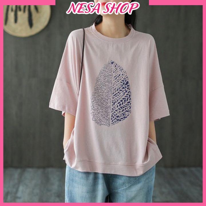 Áo thun nam nữ form rộng, Áo phông tay lỡ, chất liệu thun cotton co giãn, áo unisex in hình Lá NeSa Shop