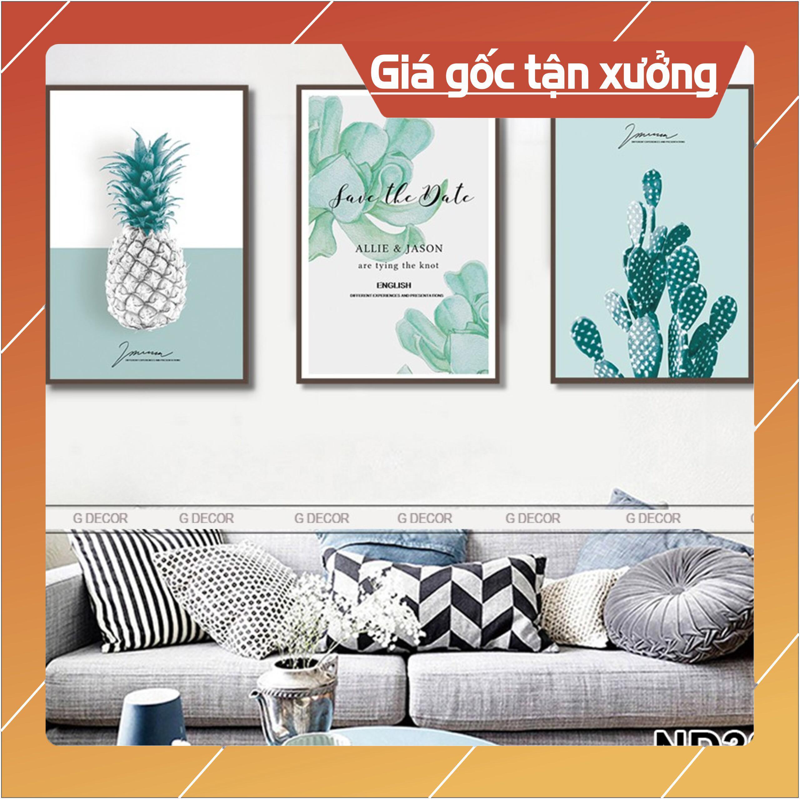 Bộ tranh treo tường phong thủy trang trí nội thất lá cây nghệ thuật thiên nhiên xanh