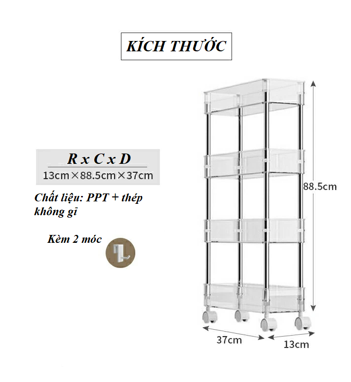 Kệ lưu trữ nhà bếp 4 tầng Storage Rack có bánh xe