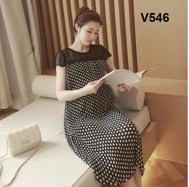 Đầm bầu chấm bi dập li V546