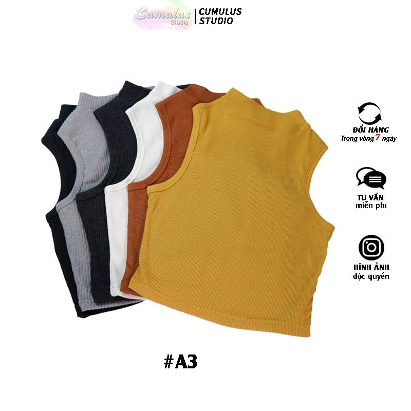 Áo croptop cổ lọ sát nách Cumulus chất thun gân A03