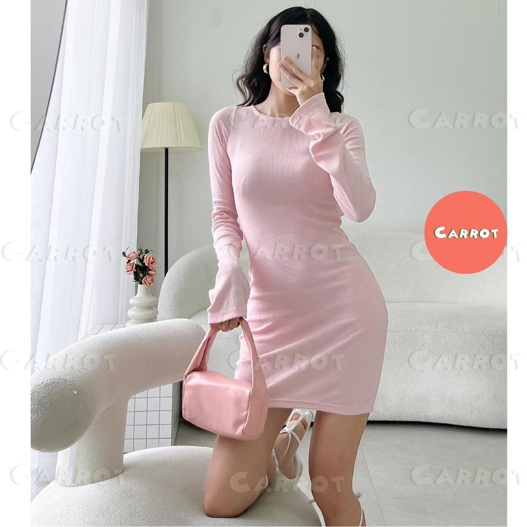 Váy body đầm ôm body nữ ngắn thiết kế tay dài kiểu năng động đường phố hàn quốc sexy đẹp carrotxinhdep hình thật