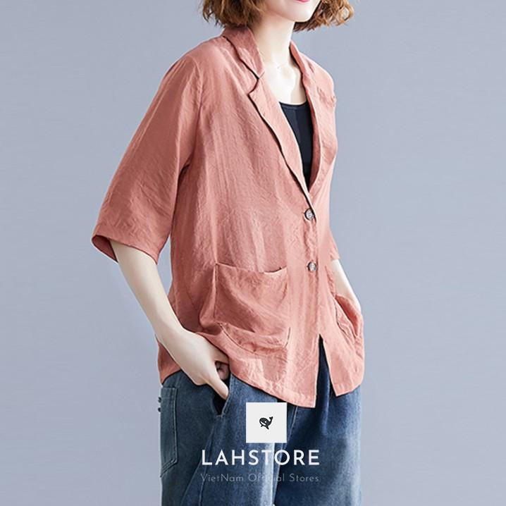 Áo Blazer nữ tay nỡ LAHSTORE, chất liệu LINEN cao cấp, thiết kế thanh lịch, phong cách Hàn Quốc