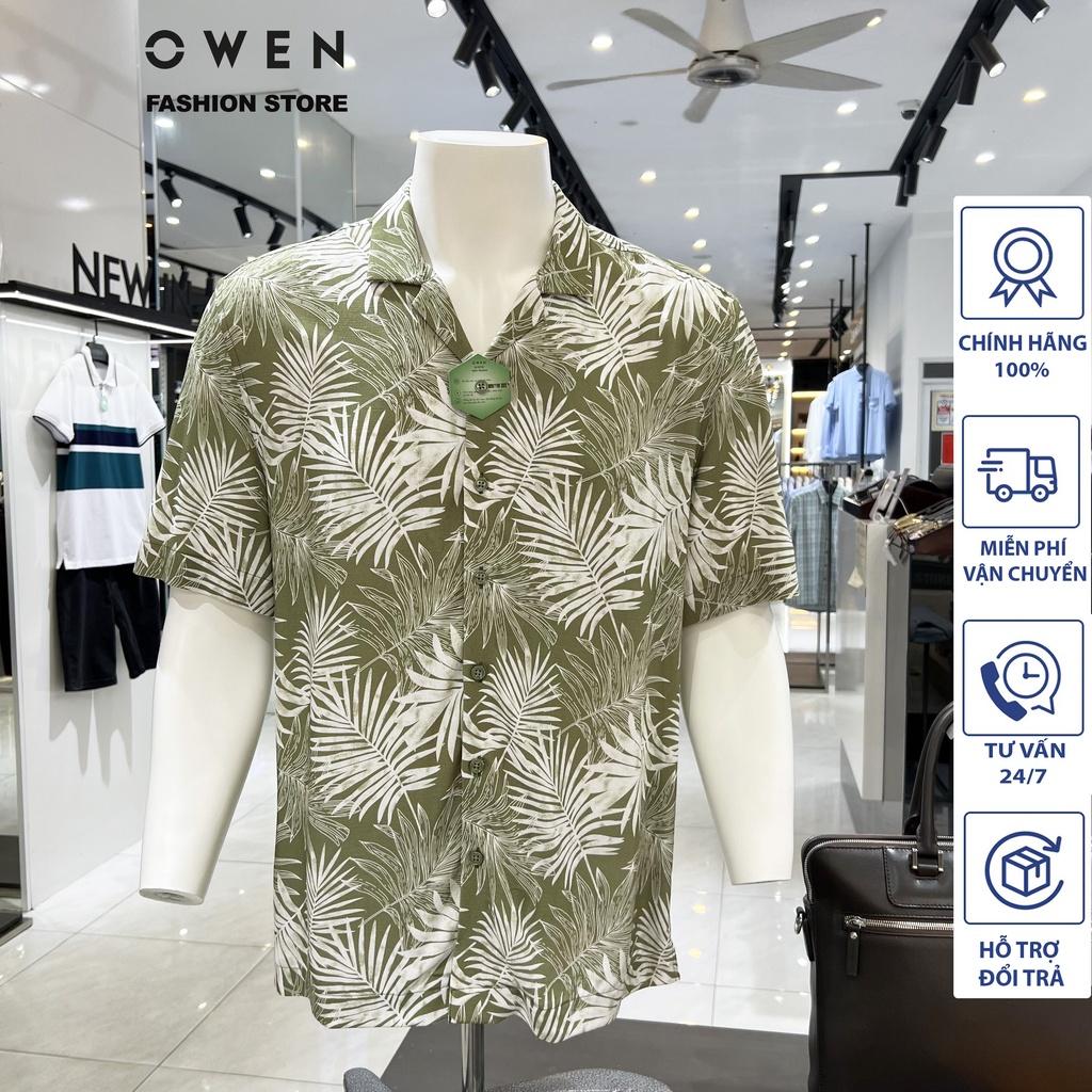 Áo Sơ mi Owen cộc tay cổ Cuban sợi Vicose cao cấp mát lạnh mặc đi biển AE230071N