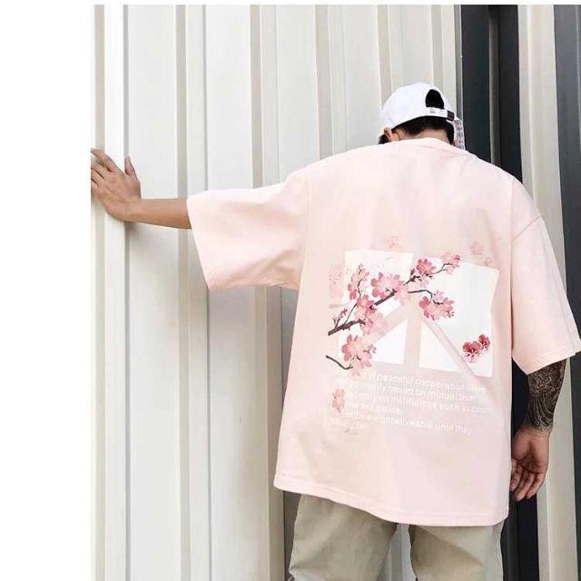Áo thun nam nữ, áo thun tay lỡ unisex from rộng, áo nam, áo hoa anh đào, áo hoa