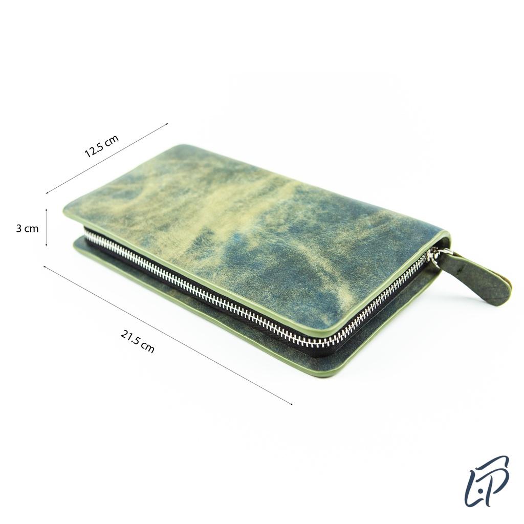 Ví dài cầm tay da sáp, clutch nam da bò sáp một khóa kéo LPC88
