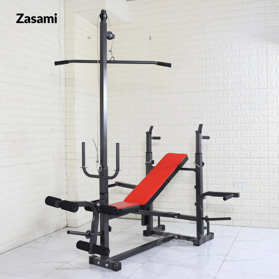 Giàn tạ đa năng 8210 Zasami kèm 50kg tạ gang , đòn tạ 1m5, 1 găng tay tập tạ ( Màu ngẫu nhiên )