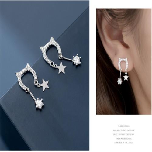 Khuyên tai bạc Ý s925 hình tai mèo ngộ nghĩnh thả đá G6666 - AROCH Jewelry