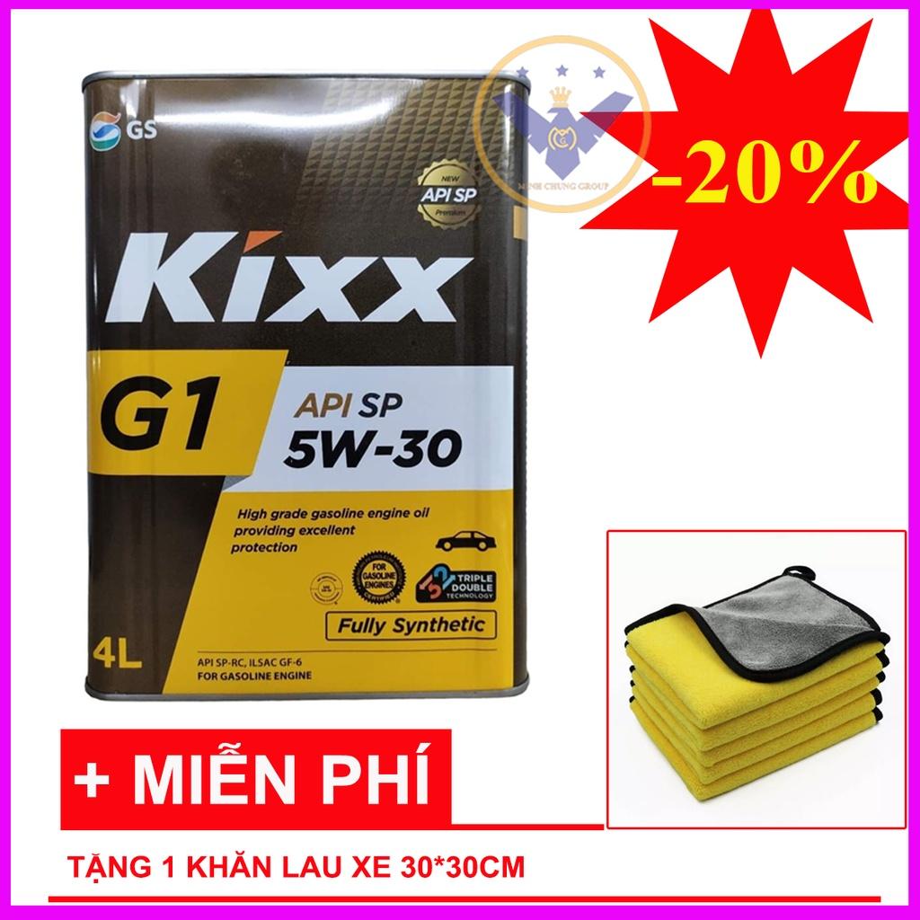 Dầu nhớt ô tô full tổng hợp Kixx G1 API SP 5W30 Hàn Quốc can sắt 4L - TẶNG 1 khăn lau xe ô tô