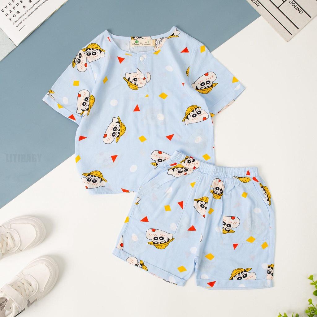 Bộ Lanh HÌnh Họa Tiết Bé Trai BBT2301 Thương Hiêu Litibaby Size 3/10, Dành Cho Bạn Từ 12 - 29kg