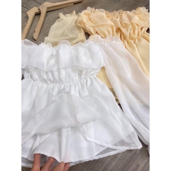 áo trễ vai tay bồng vải Tơ lụa 2 lớp, áo babydoll nữ bánh bèo dài tay nhún ngực 2 màu ullazang babydoll hot trend