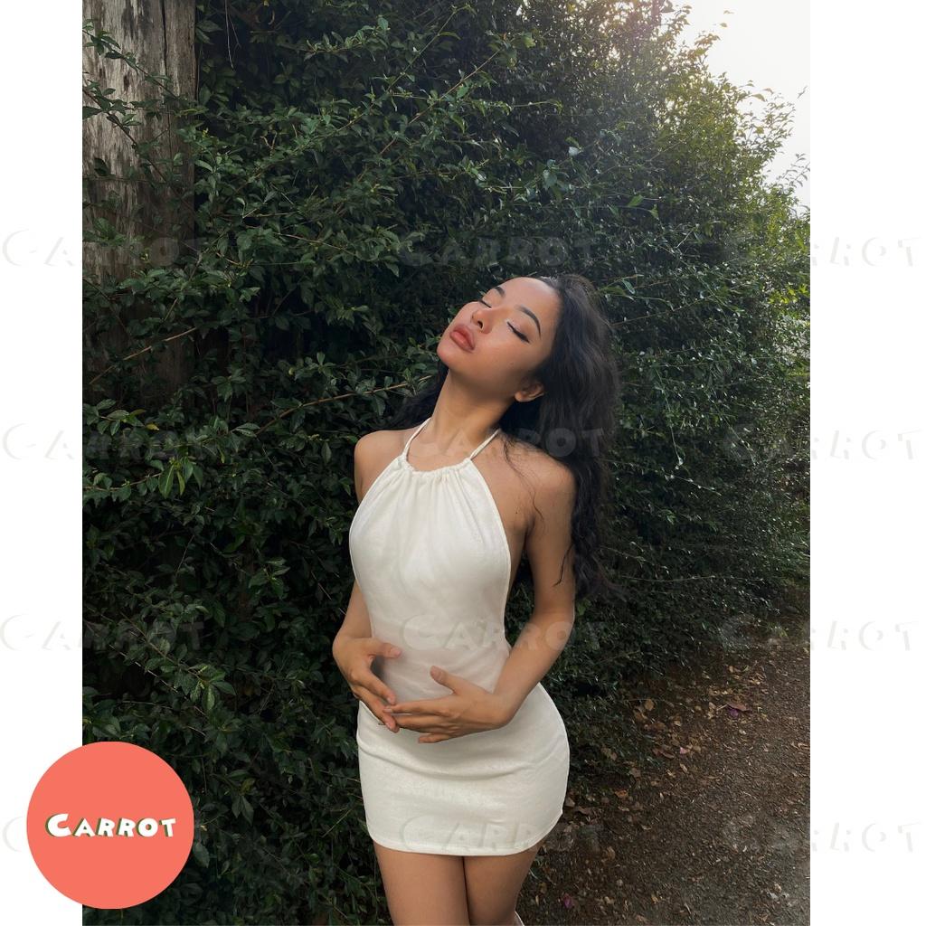 Đầm body sexy hở lưng hở eo váy ôm cổ yếm hở vai cột dây quyến rũ sang chảnh màu đen thun gân carrotxinhdep