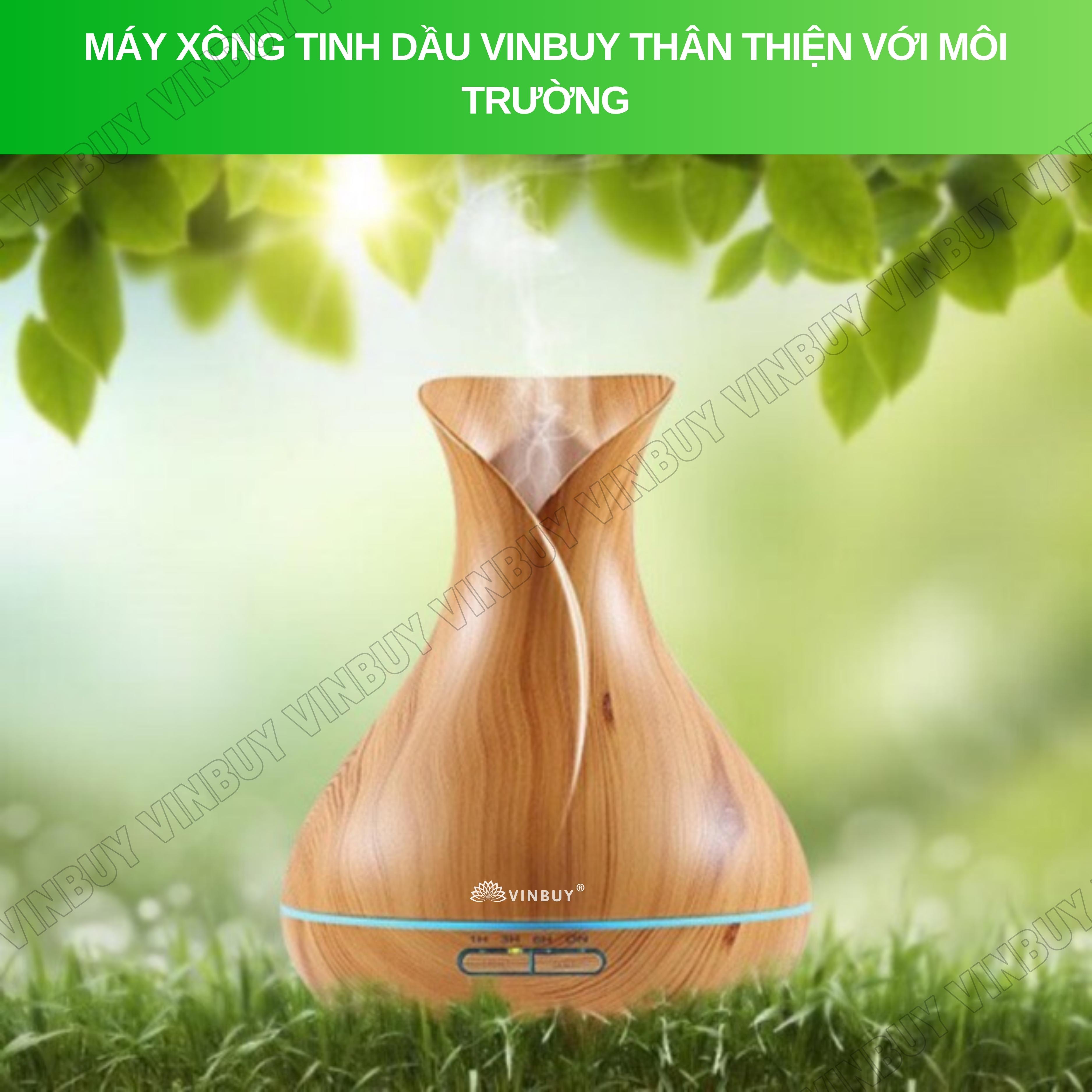 Máy xông tinh dầu VINBUY lục bình, máy khuếch tán phun sương tạo ẩm, máy xông tinh dầu phòng ngủ, spa, tự động, dung tích lớn led 07 màu - Hàng chính hãng