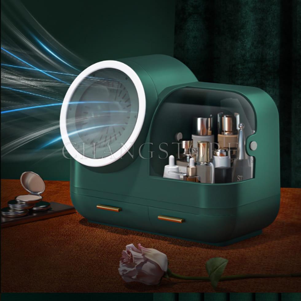 Kệ đựng đồ trang điểm, Hộp đựng mỹ phẩm nhập khẩu Kèm gương, đèn LED, quạt - Hàng cao cấp