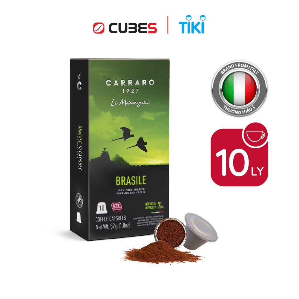 Cà phê viên nén Carraro Single Origin Brasile - Tương thích với máy capsule Nespresso