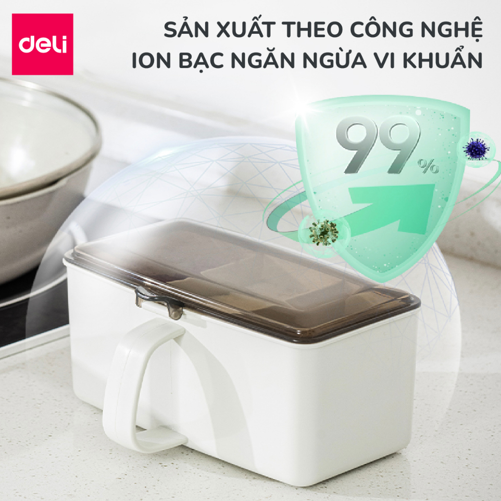 Hũ Đựng Gia Vị 3 Ngăn Nhựa Kèm Thìa Kháng Khuẩn Deli - Lọ Đựng Gia Vị Đa Năng Cho Phòng Bảo Quản Gia Vị Chống Ẩm Chống Nấm MốcBếp Sắp Xếp Nhà Bếp