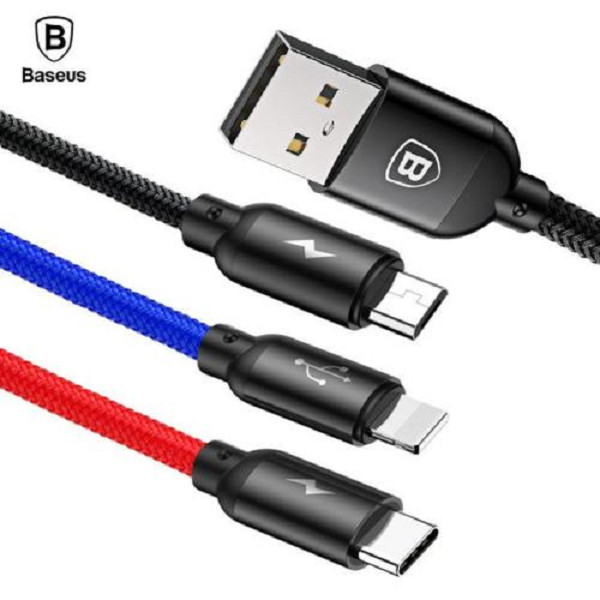 Dây cáp sạc 3 in 1 Micro USB, Type-C, Lightning hiệu Baseus Repid phiên bản nâng cấp  sạc cùng lúc 3 thiết bị thế hệ mới (Sạc nhanh 3.5A, dây cáp diêu bền, dài 30CM) - Hàng chính hãng