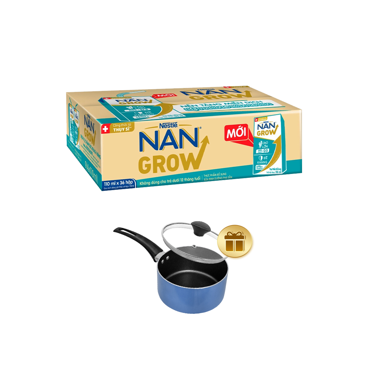 Thùng 36 hộp Sữa pha sẵn Nestlé NANGROW sữa mát công thức từ Thụy Sĩ 9(4 x 110ml) - (Bé từ 1 tuổi) Tặng Quánh cầm tay 16cm