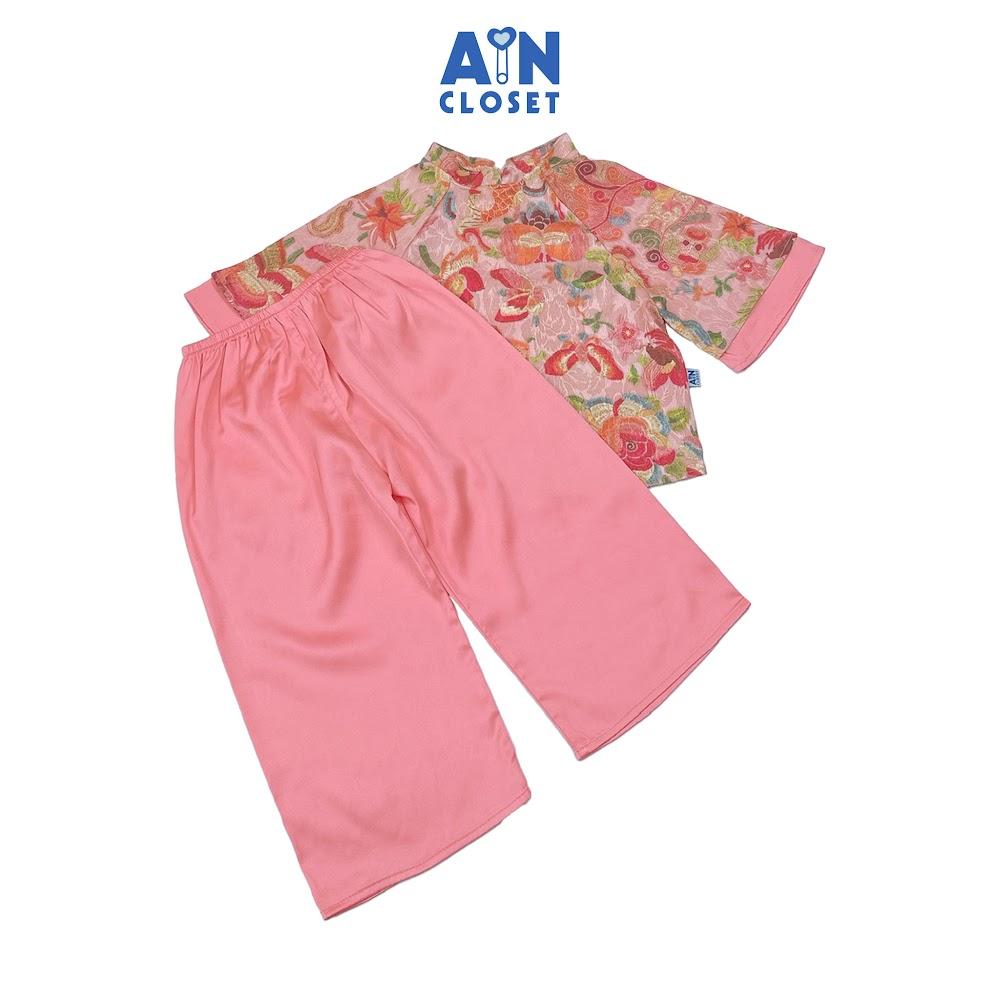 Bộ quần áo Pháp Phục Dài tay lỡ bé gái hoạ tiết Cá Chép Hồng Gấm lụa - AICDBGUALU3X - AIN Closet