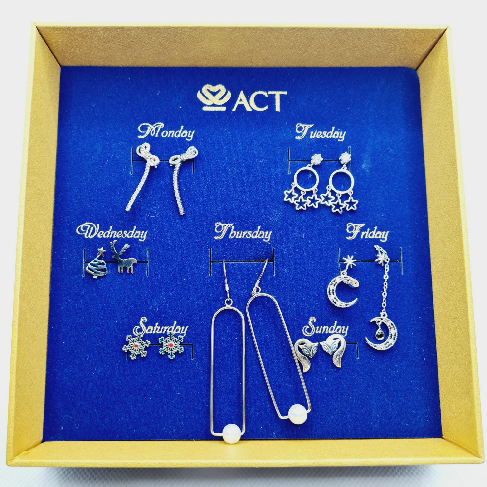 Set bông tai, khuyên tai bạc cao cấp cho 7 ngày -quà tặng bạn nữ - 7D03