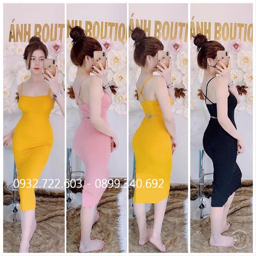 Đầm Body Hở Lưng Hai Dây Chéo