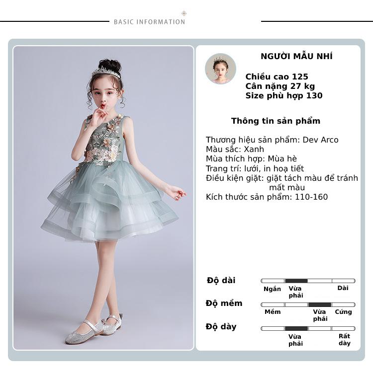 Váy đầm bé gái dễ thương, váy dự tiệc cho bé từ 6-12 tuổi màu xanh lục