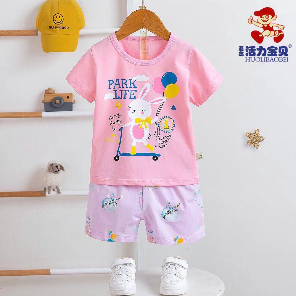 Bộ cotton côc tay cho bé gái PIKA KIDS Bộ xuất hàn Bộ quần áo hè mặc ở nhà cho bé từ 25-35kg