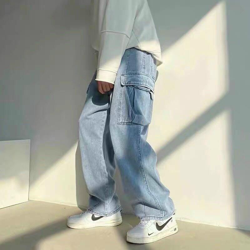Quần JEAN baggy nam nữ unisex TÚI HỘP màu XANH - XÁM Nam nữ unisex Quần baggy ống rộng NBJ001