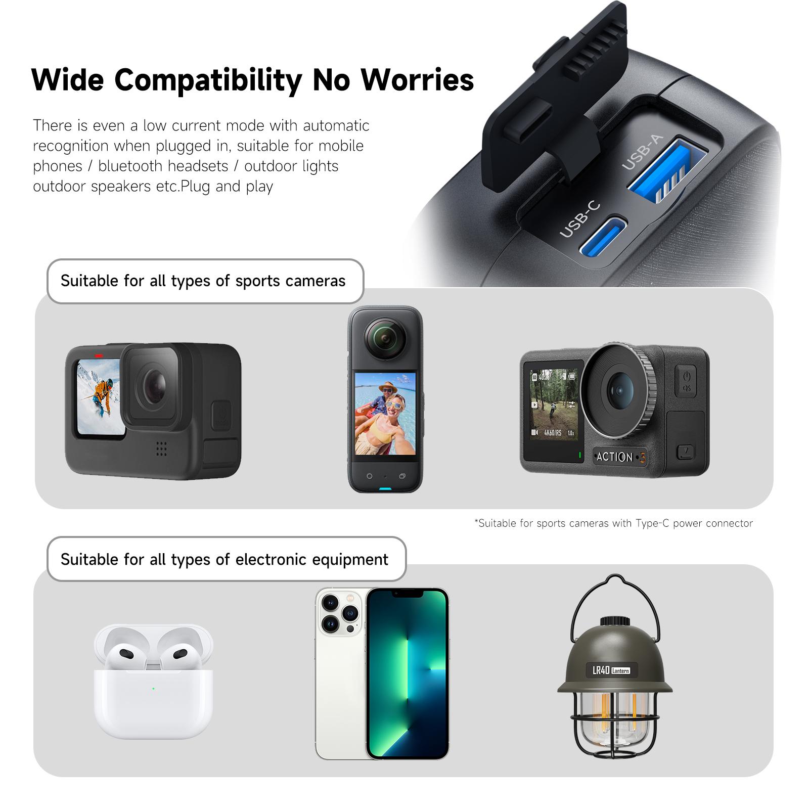 TELESIN Power Bank 10000mAh với Bộ sạc pin di động sạc nhanh 20W PD cho Gopro Hero 5 6 7 8 9 10 11 cho điện thoại thông minh