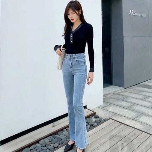 QUẦN JEANS ỐNG LOE LƯNG SIÊU CAO, CẠP CAO NÂNG MÔNG TÔN DÁNG