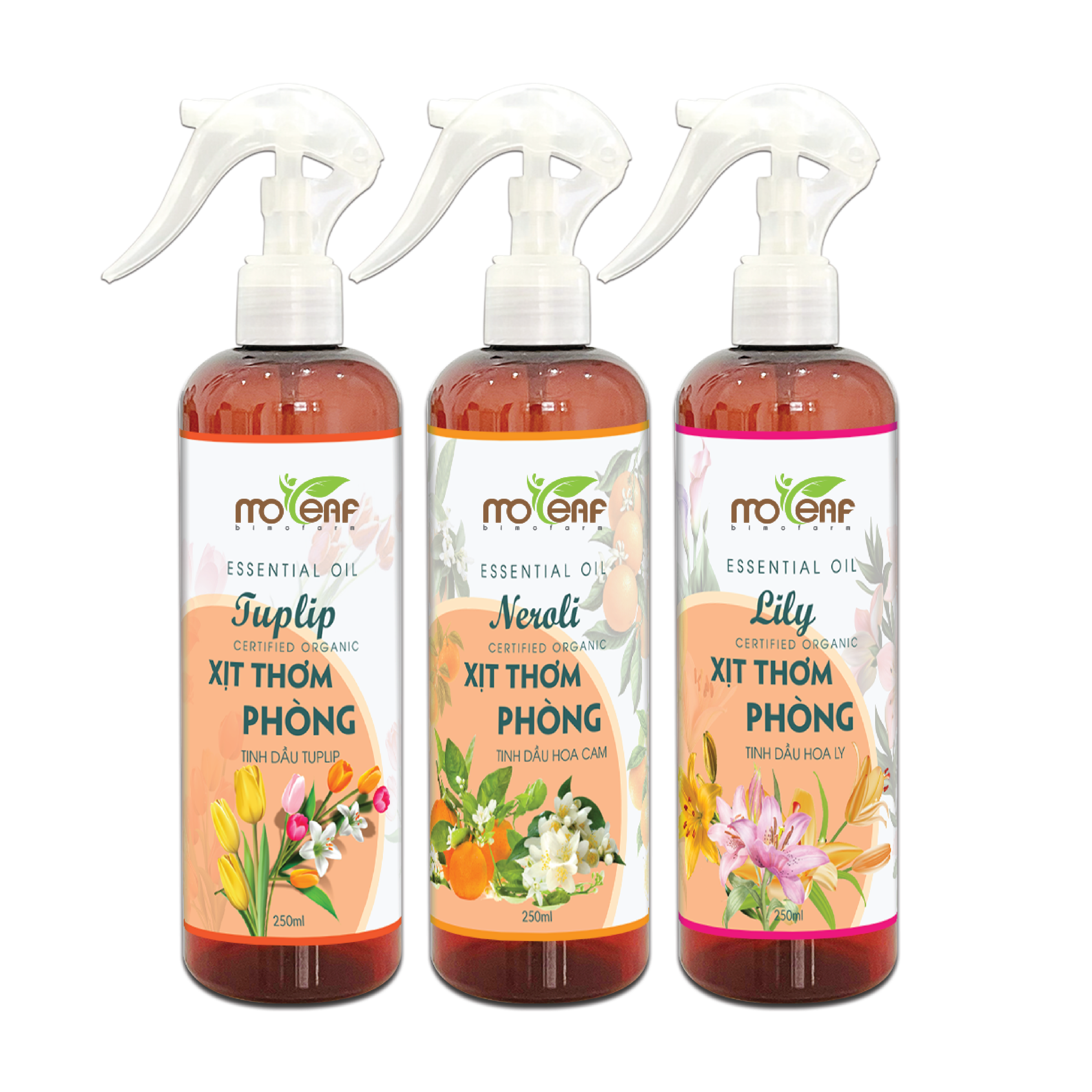 XỊT THƠM PHÒNG Moleaf [Hương Hoa] Tinh Dầu Hoa Hồng, Oải Hương, Ngọc Lan Tây, Tulip, Hoa Lài, Phong Lữ, Hoa Cam, Sen Trắng, Lily, Hoa Anh Đào Thư giãn an thần khử mùi thơm mát lọc không khí Đuổi Muỗi &amp; Côn trùng 250ml